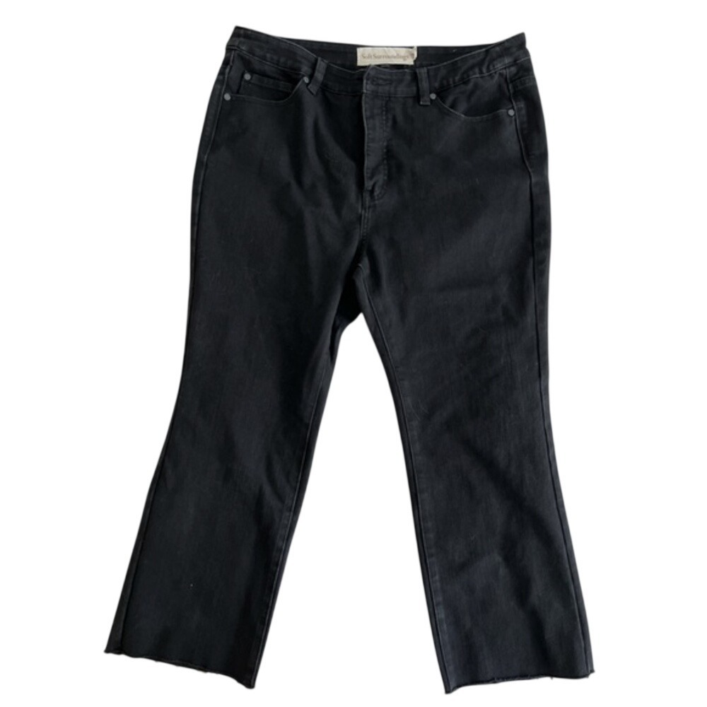 Soft Surroundings Womens Black Denim Jeans Raw Hems High Waist Size 14P